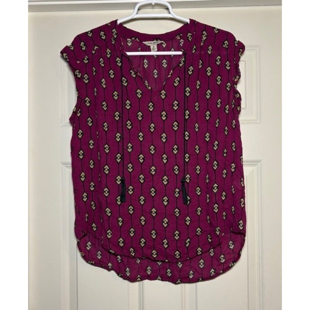 Lucky Brand magenta, geometric patterned v neck tank, size medium